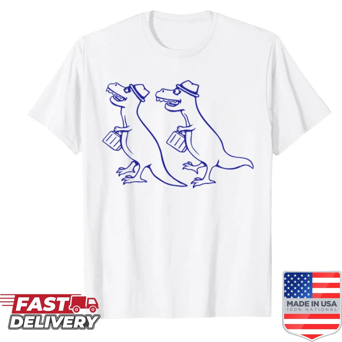Cartoon T-rex dressed as an office worker shirt
