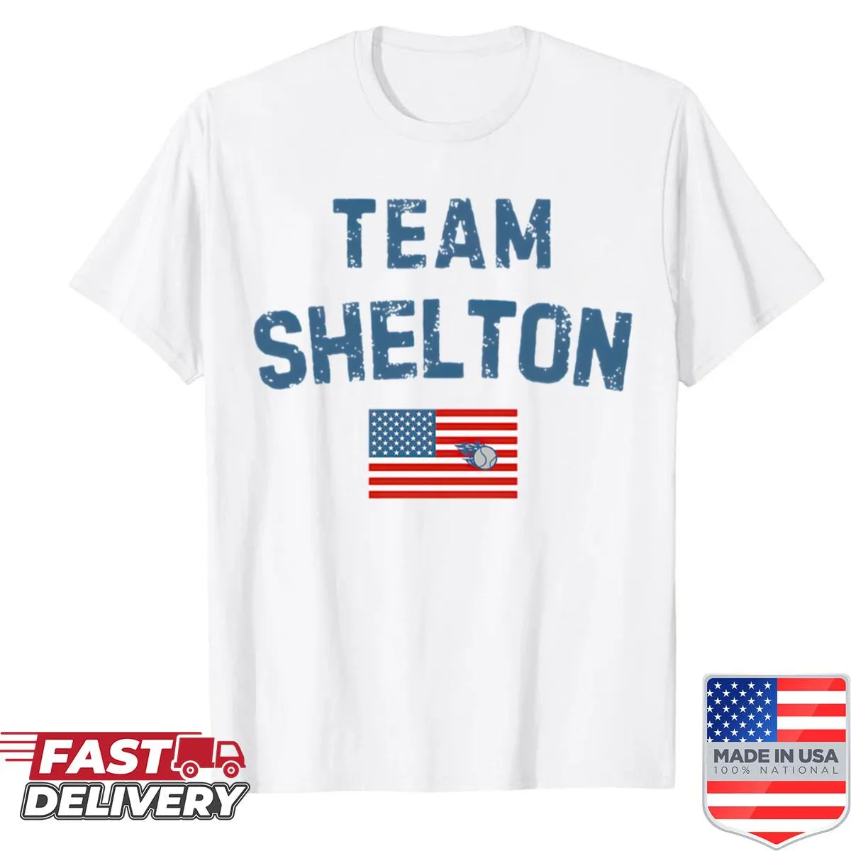 Playful design representing Team Shelton USA with tennis imagery.