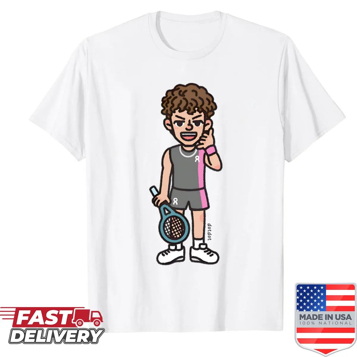 Illustration of a tennis star ready to serve with racquet.