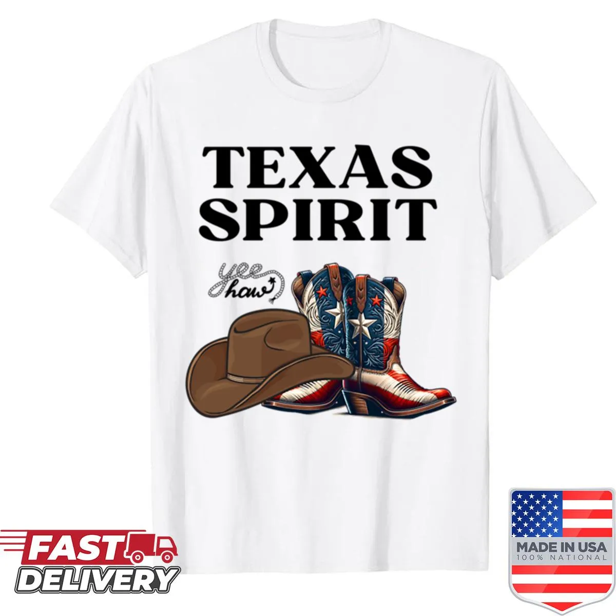 Nostalgic Texas-themed shirt with cowboy hats and boots