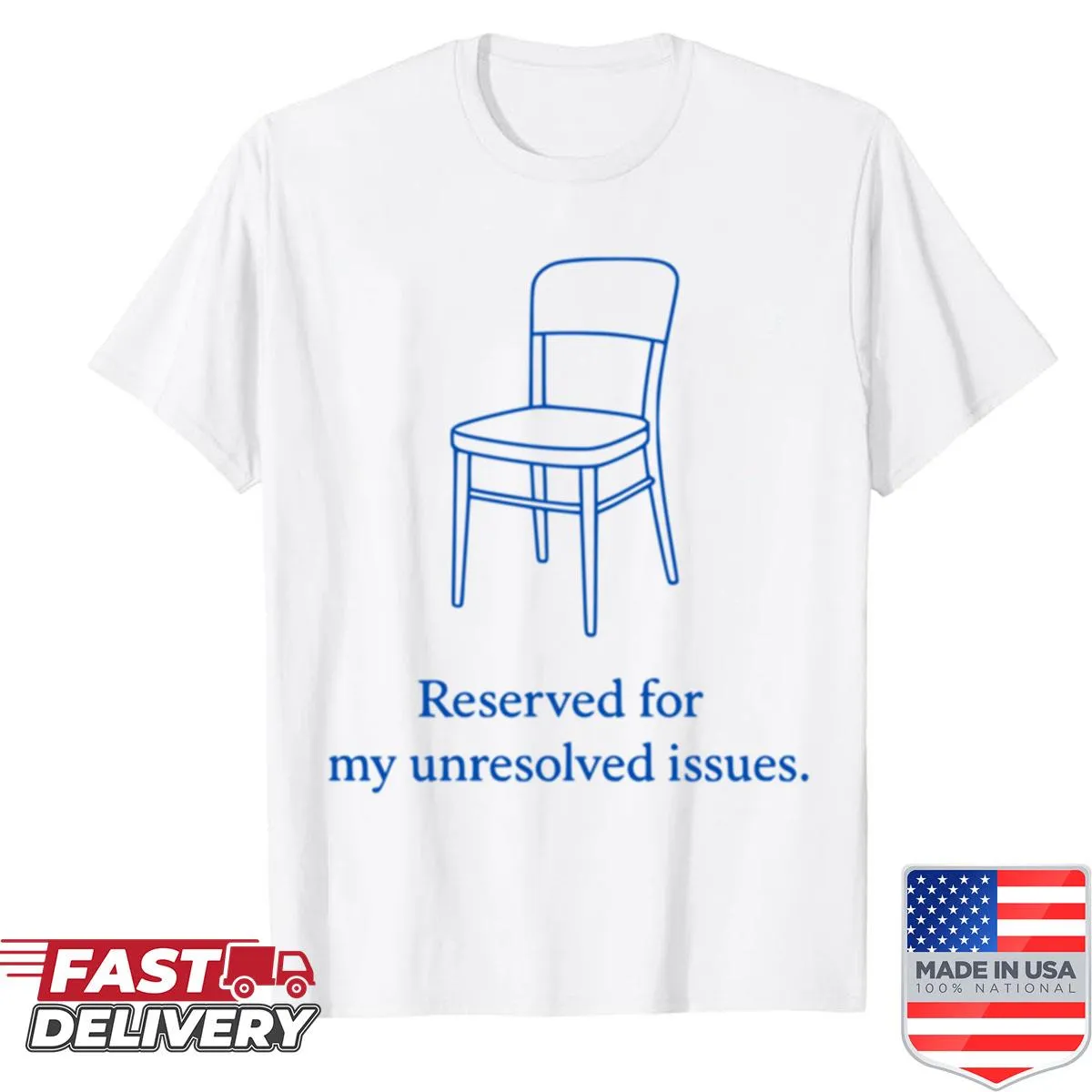 Minimalist design shirt featuring an illustration of an empty chair