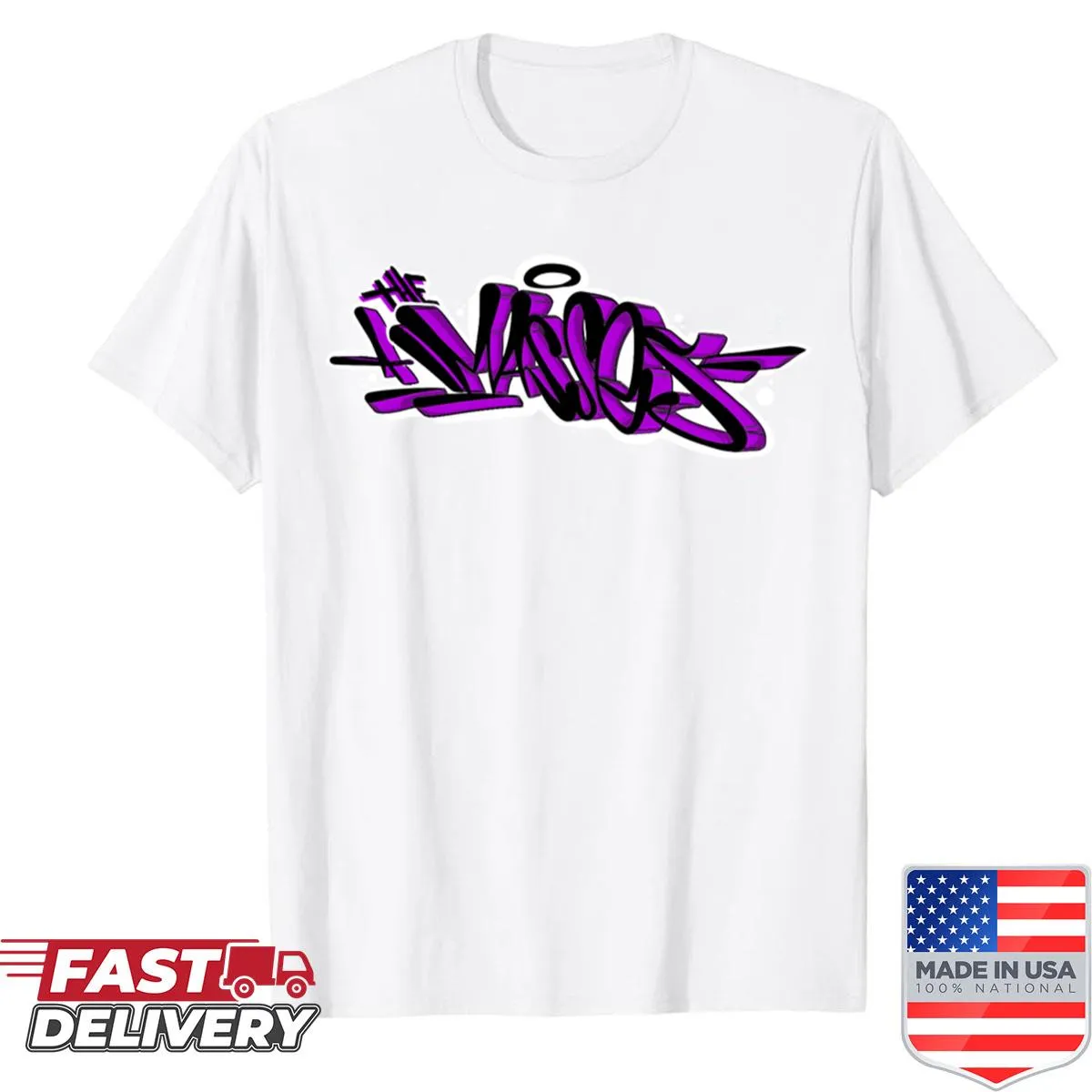 Abstract typography shirt featuring the phrase 'The Mass Stretched'