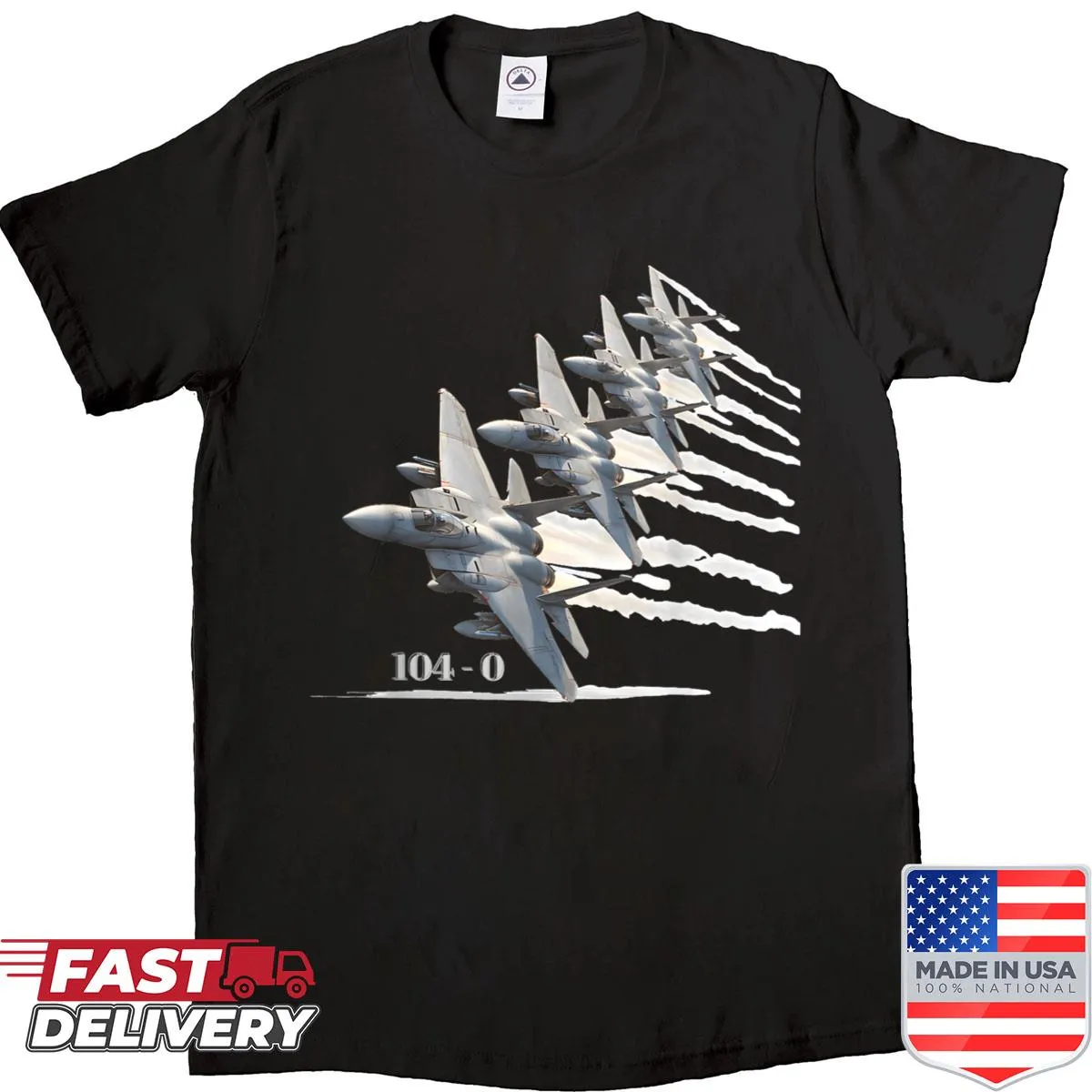 Patriotic shirt featuring F-15 jet design and record