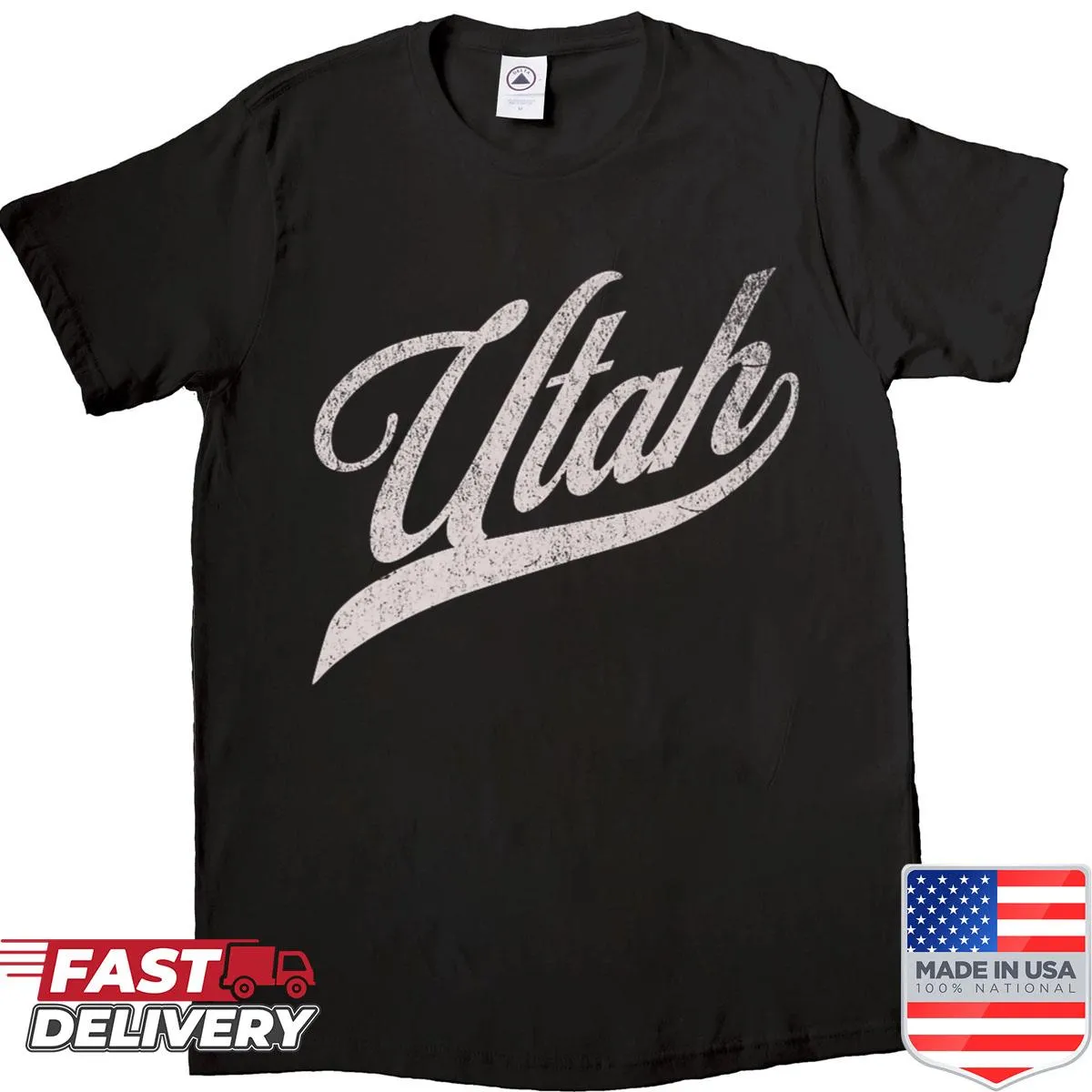 Vintage-style shirt featuring Utah city and state graphics