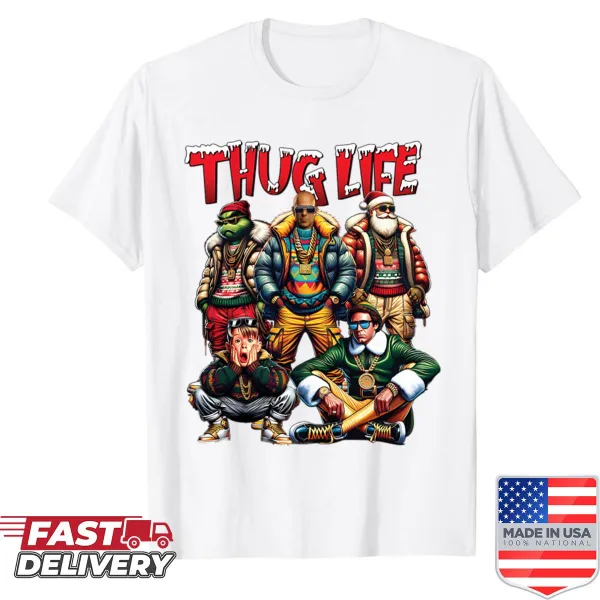 Funny Christmas shirt with hip-hop characters celebrating the holidays