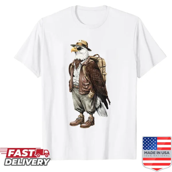 Cartoon eagle graphic on a shirt for outdoor enthusiasts