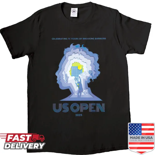 T-shirt celebrating the 2025 US Tennis Open with emblem design