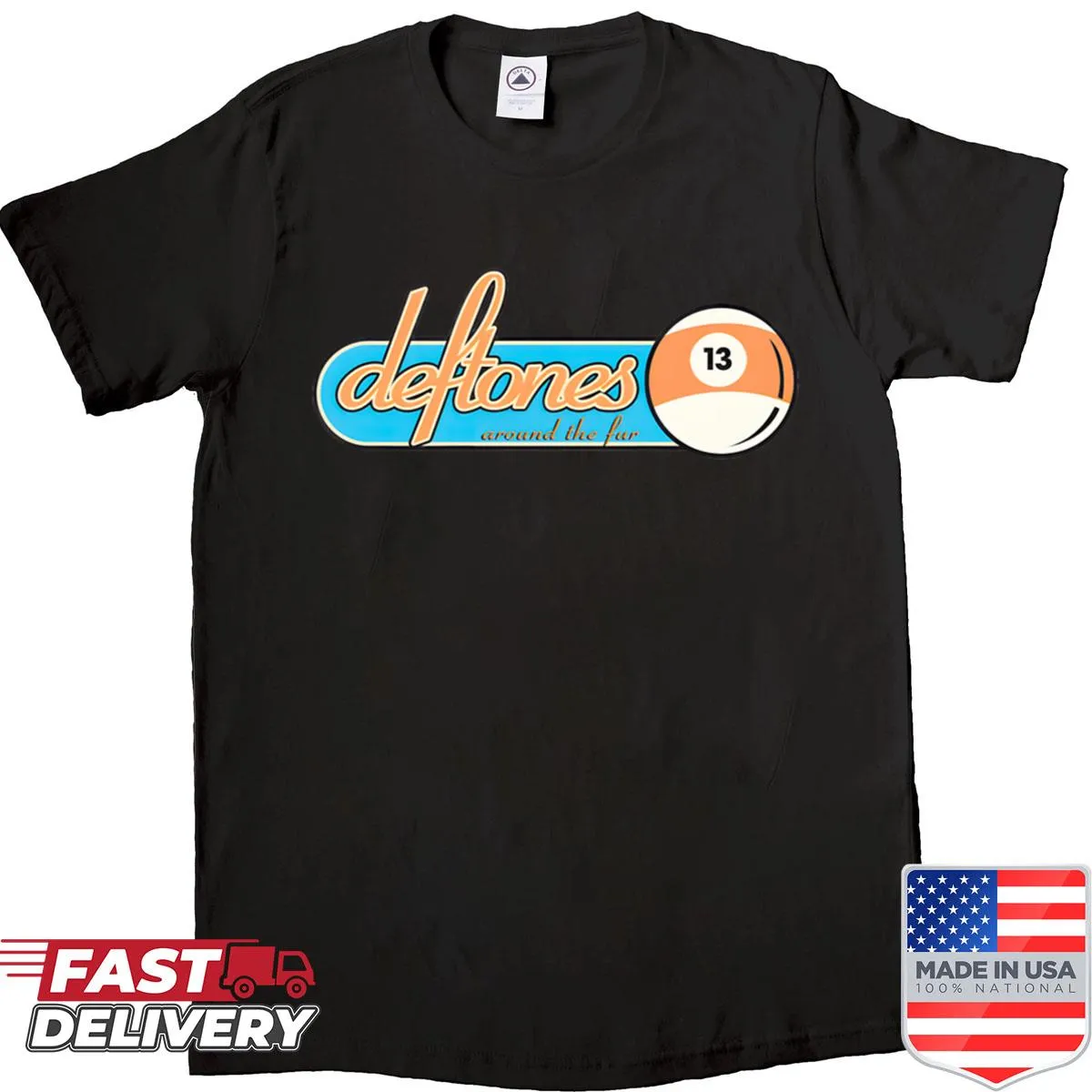 Vintage band logo shirt with billiard ball graphic