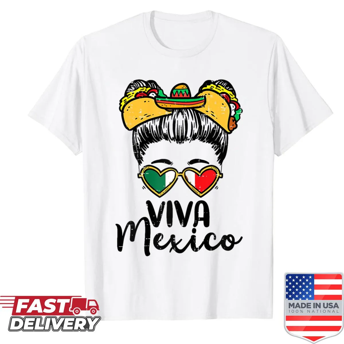 Festive girl design celebrating Cinco de Mayo on women's shirt