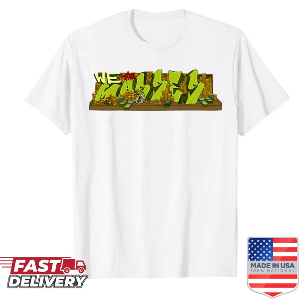 Bold shirt featuring the phrase 'We The Masses' in striking typography