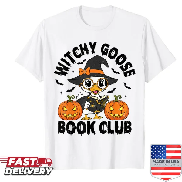 Cute Halloween shirt with a goose and book club theme