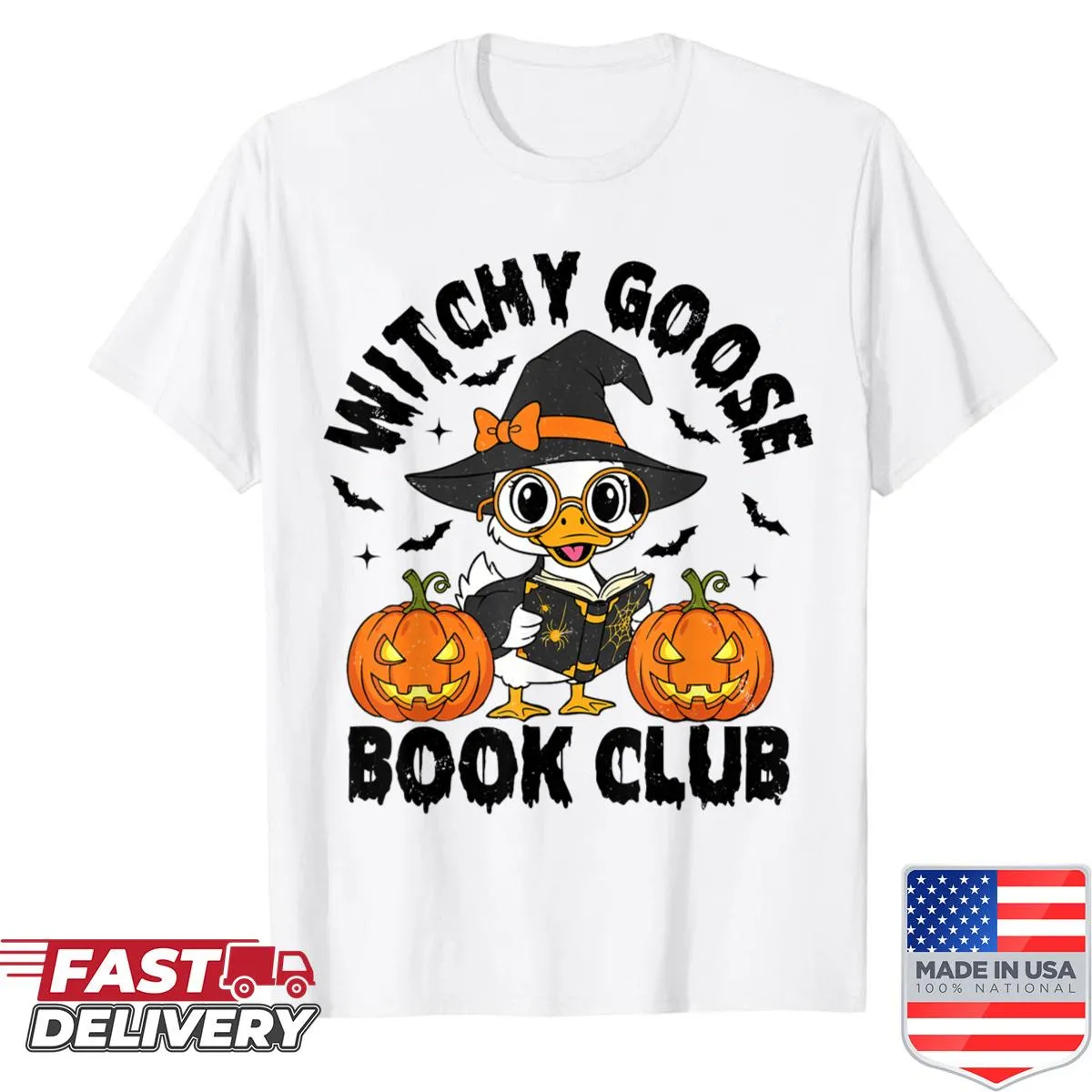 Cute Halloween shirt with a goose and book club theme