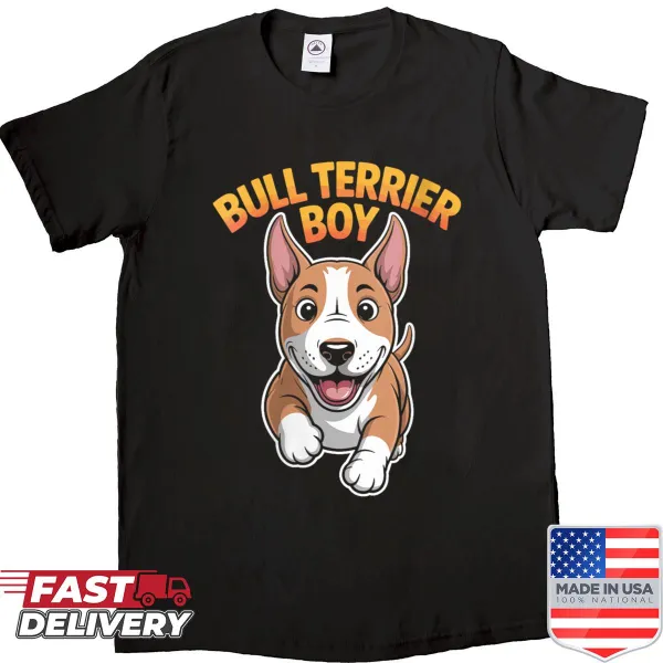 Cartoon Bull Terrier t-shirt for dog owners with cute design