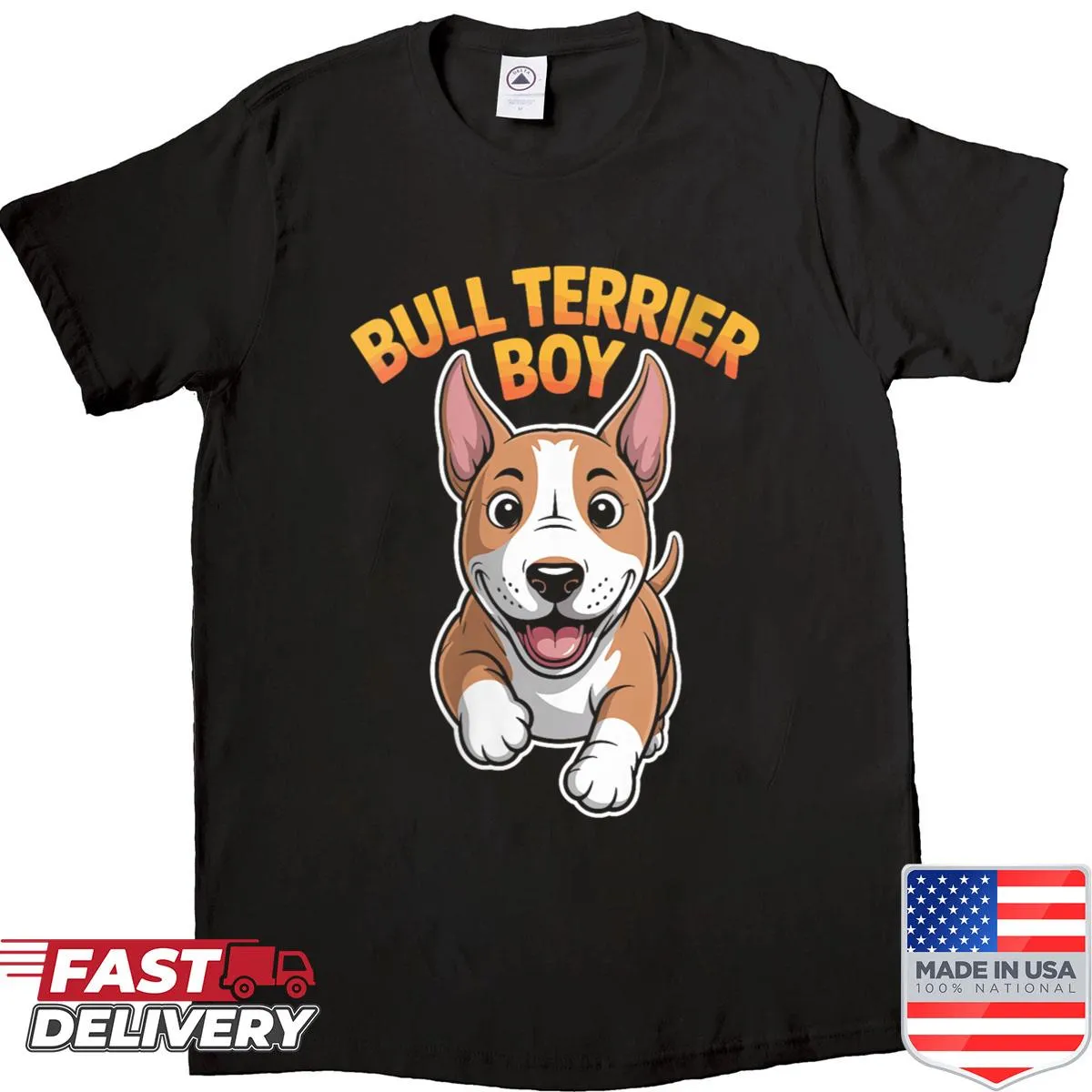 Cartoon Bull Terrier t-shirt for dog owners with cute design
