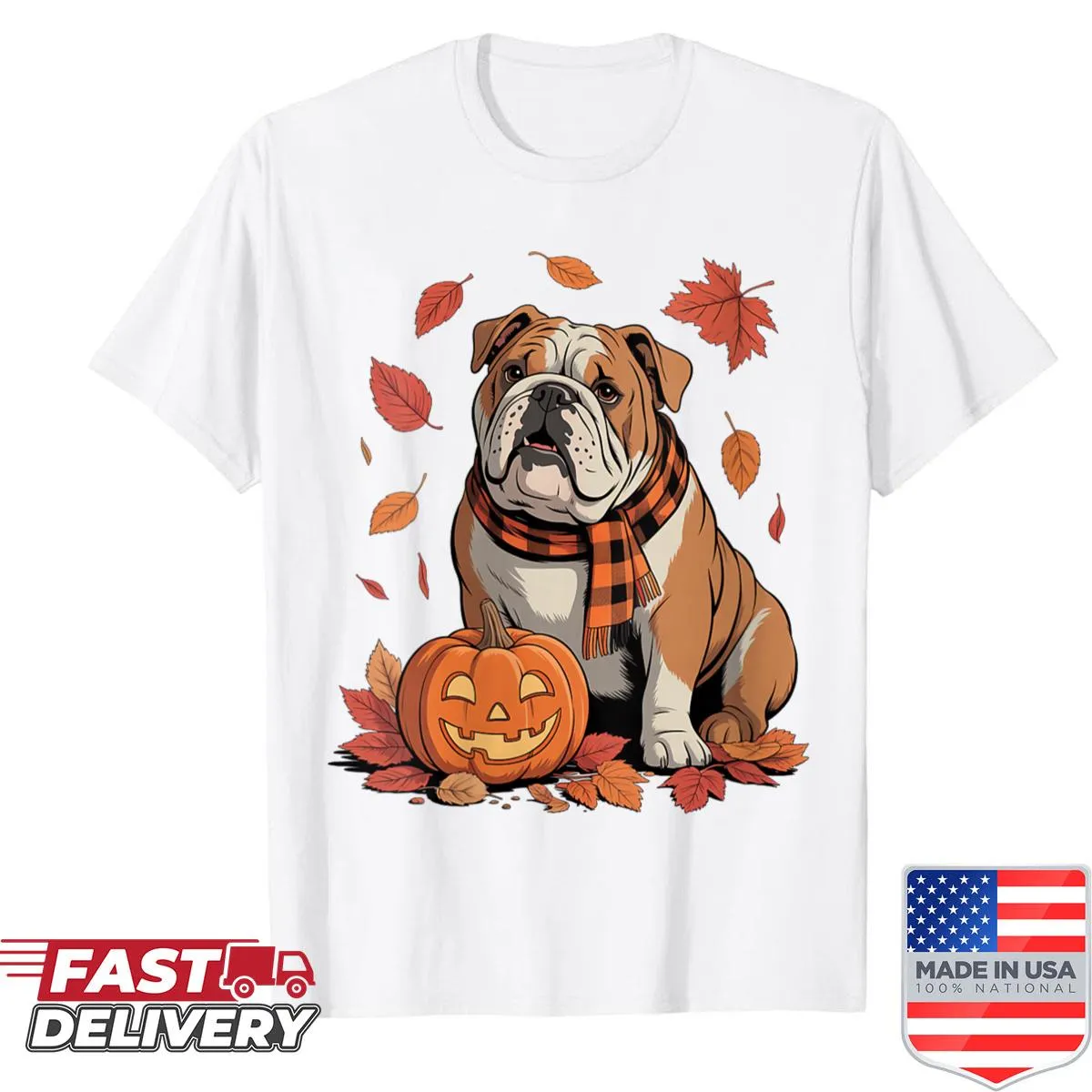 Thanksgiving shirt featuring a bulldog and pumpkin design