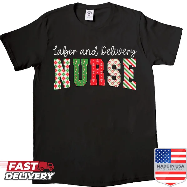 Festive shirt with 'Groovy LD Xmas' for labor and delivery nurses