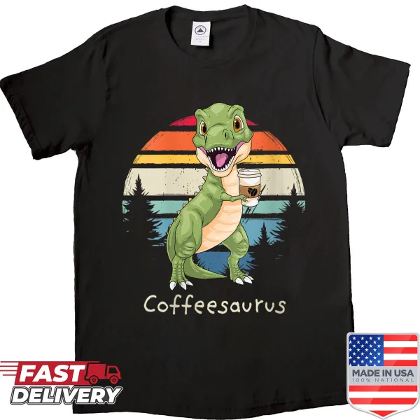 Cute dinosaur coffee shirt with Coffeesaurus Rex design.