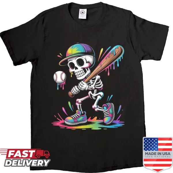 Funny Halloween shirt with a baseball player graphic.