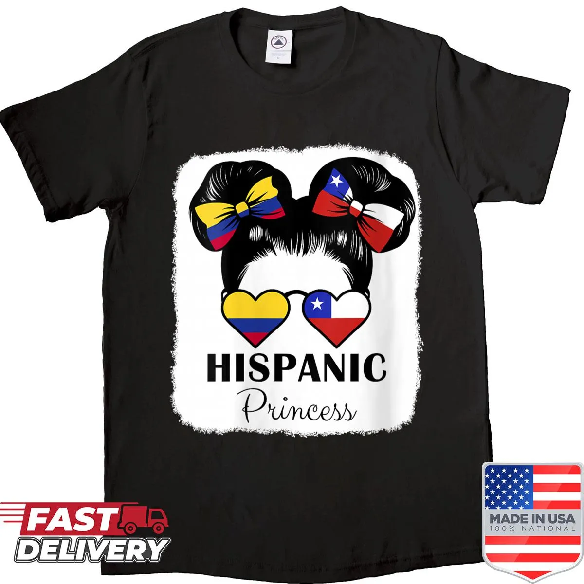 Hispanic heritage shirt with Colombian and Chilean designs