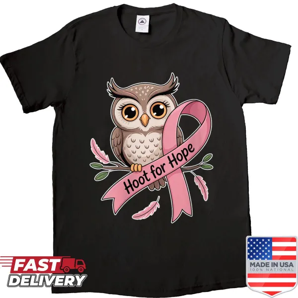 Owl illustration with a pink ribbon for breast cancer awareness