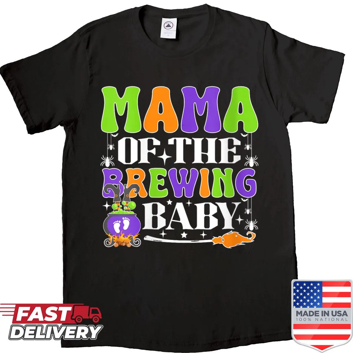Halloween-themed baby shower shirt with witch and text design