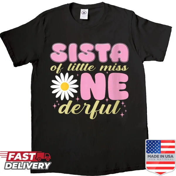 Shirt featuring 'Sista Of Little Miss Onederful' with daisy illustrations
