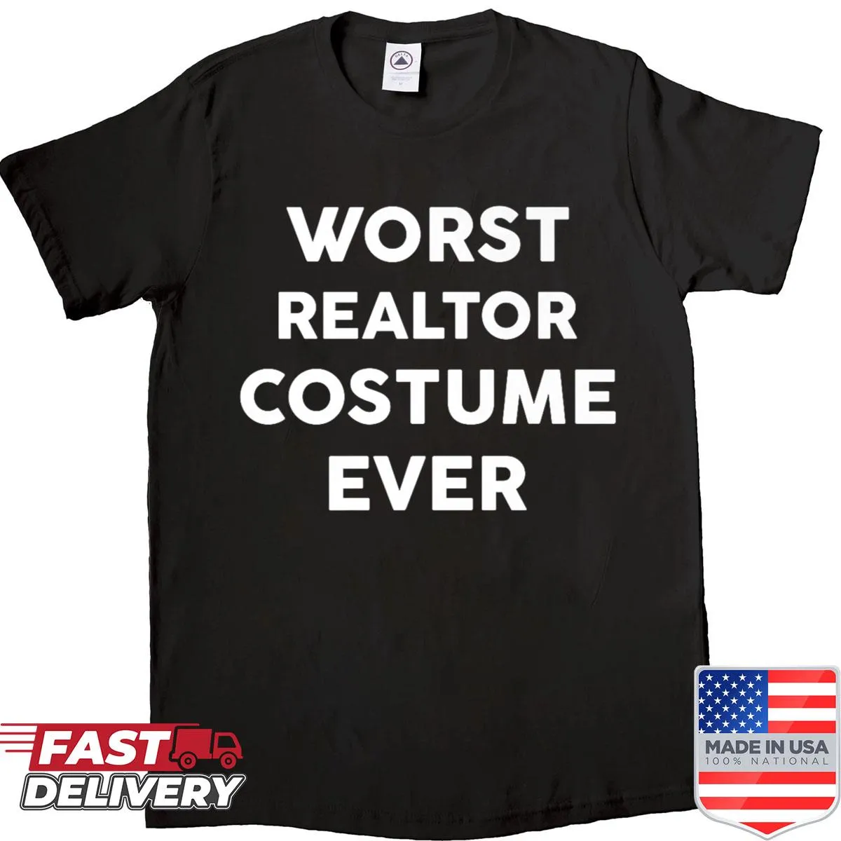 Funny Halloween shirt with 'Worst Realtor Costume Ever' text.