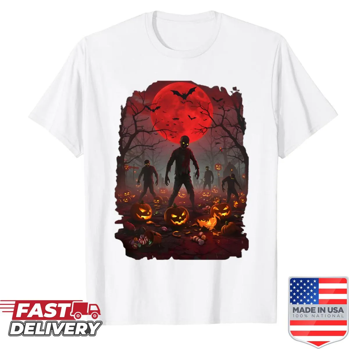 Illustration of a zombie apocalypse street scene on a shirt