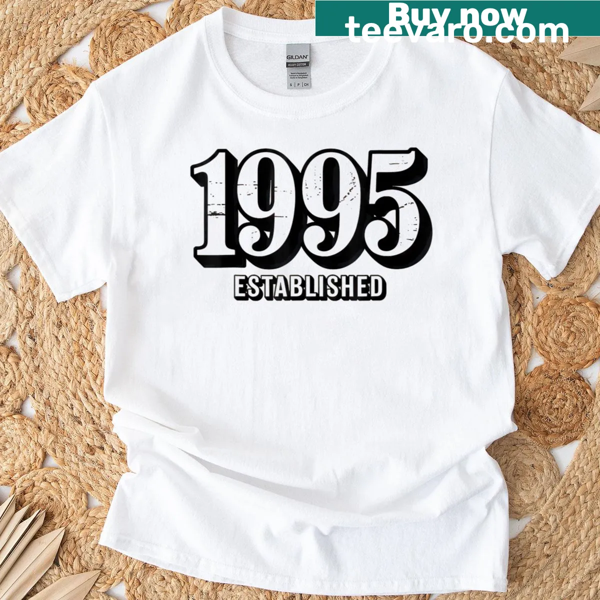 Vintage T-shirt featuring the year '1995' in a distressed graphic — on a men's t-shirt