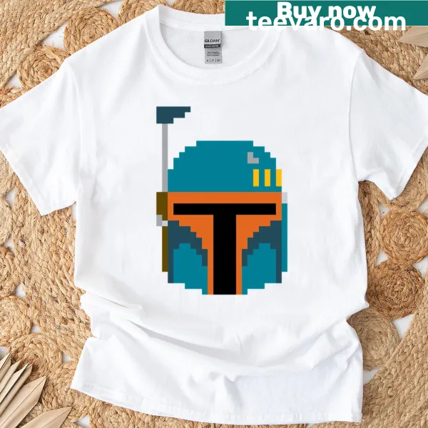 Retro t-shirt featuring 8 Bit Boba Fett graphic in pixel art style