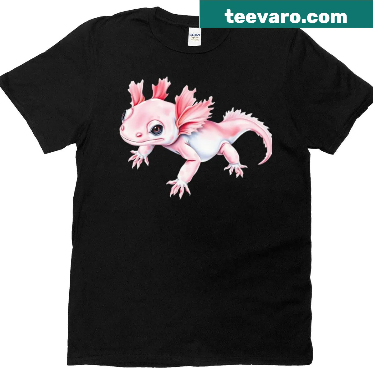 Cute pink axolotl illustration on a T-shirt. — on a men's t-shirt