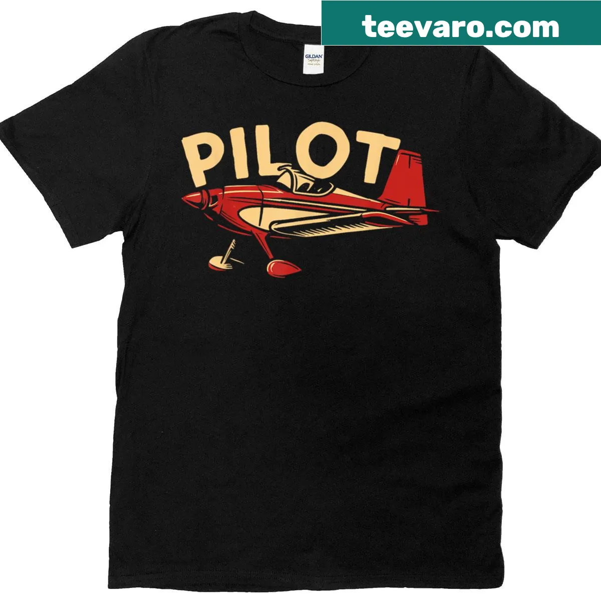 Vintage pilot design T-shirt featuring classic aviation imagery — on a men's t-shirt