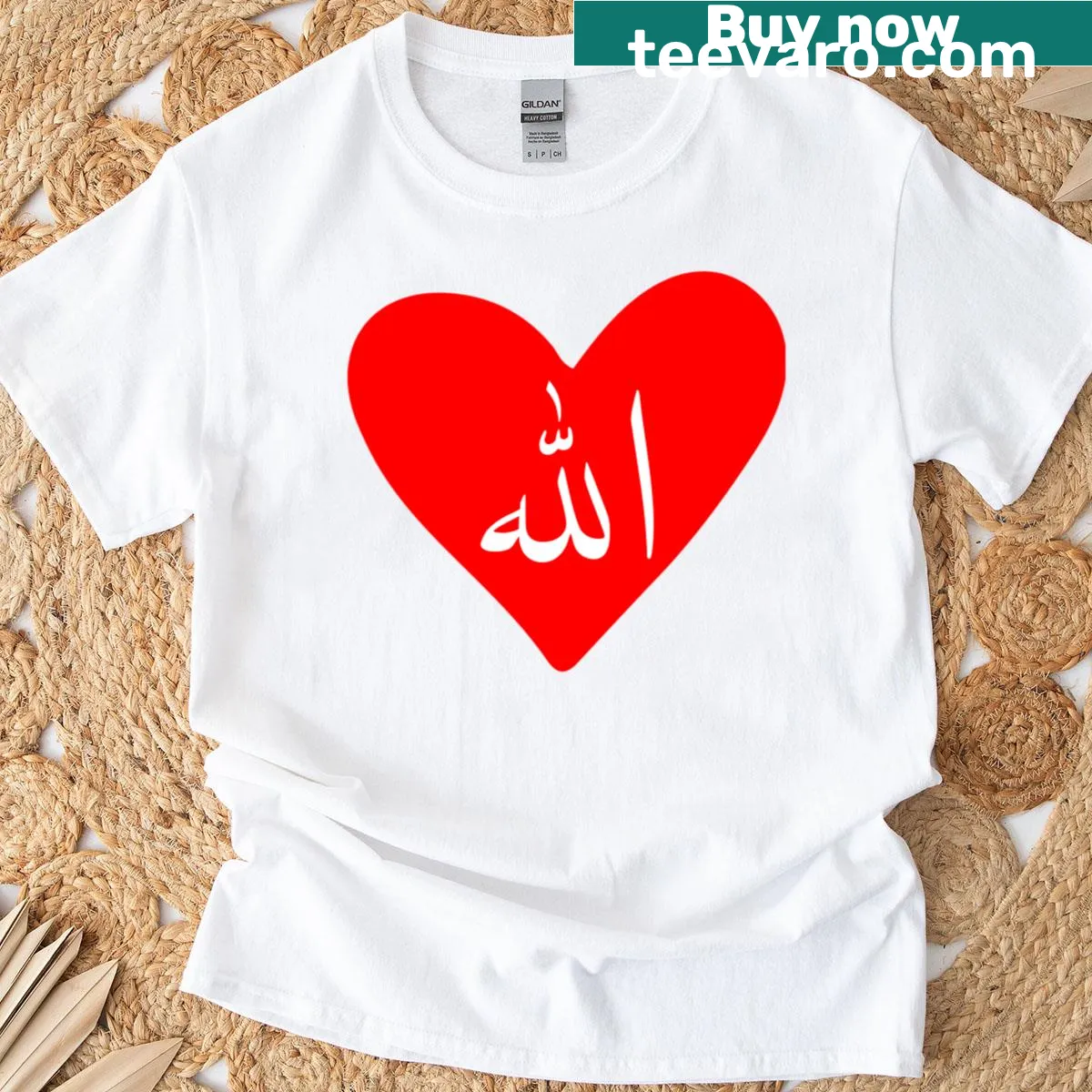 T-shirt featuring the word 'Allah' in a heart design — on a men's t-shirt
