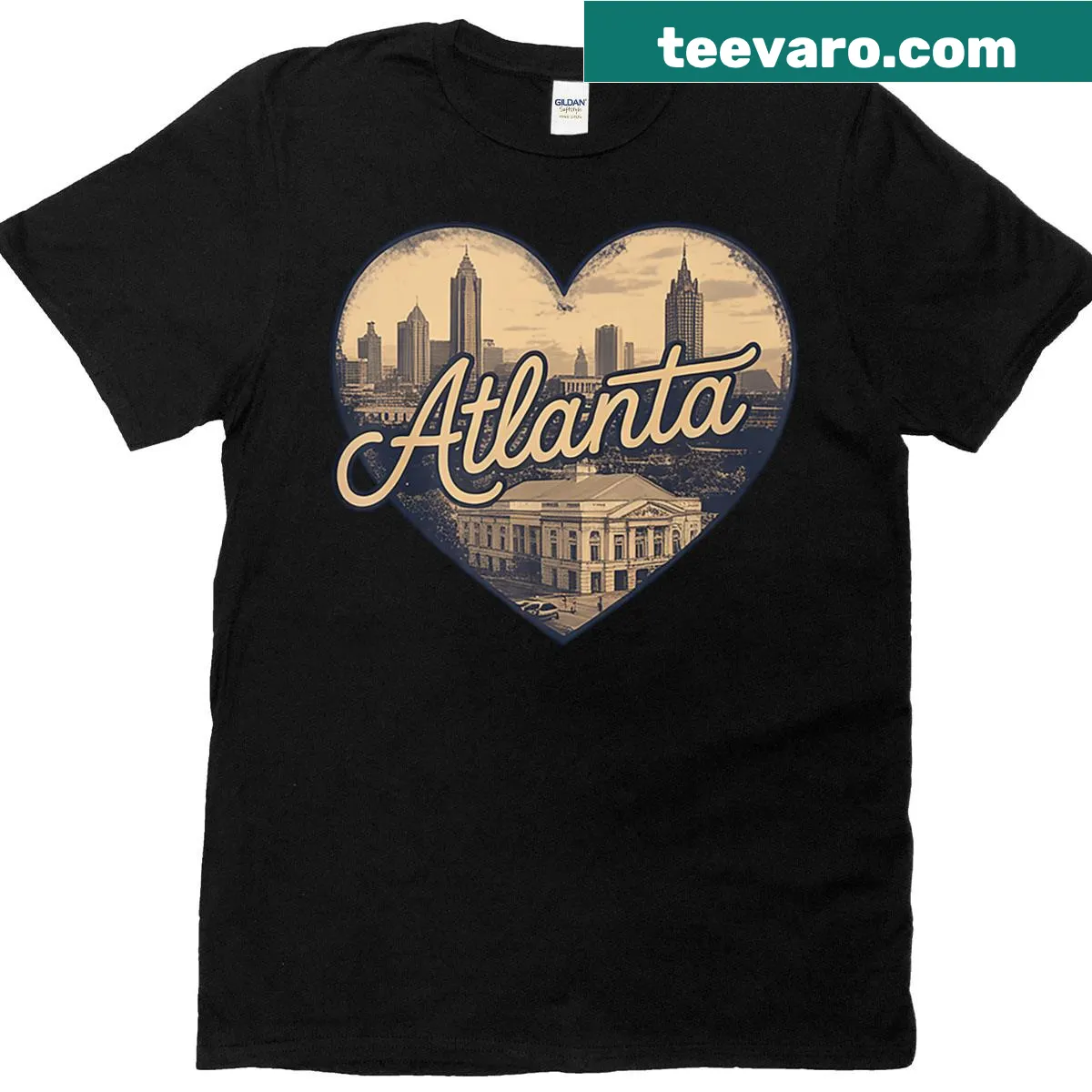 Vintage Atlanta skyline heart graphic T-shirt — on a men's t-shirt