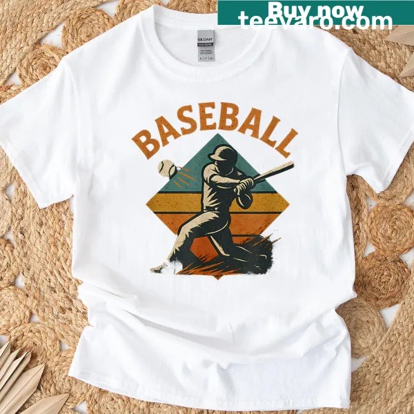Vintage-style baseball player graphic on a t-shirt