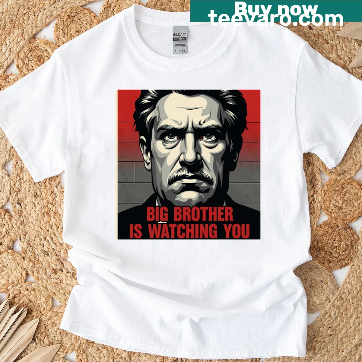 Oversized t-shirt featuring 'Big Brother Is Watching You' text design — on a men's t-shirt