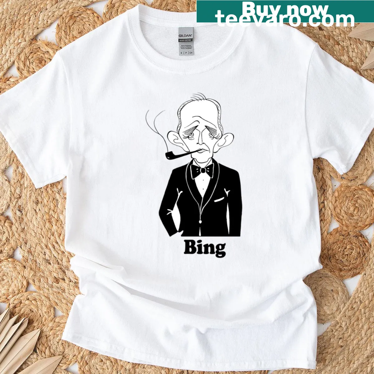 Illustrated t-shirt featuring fan art of Bing Crosby — on a men's t-shirt