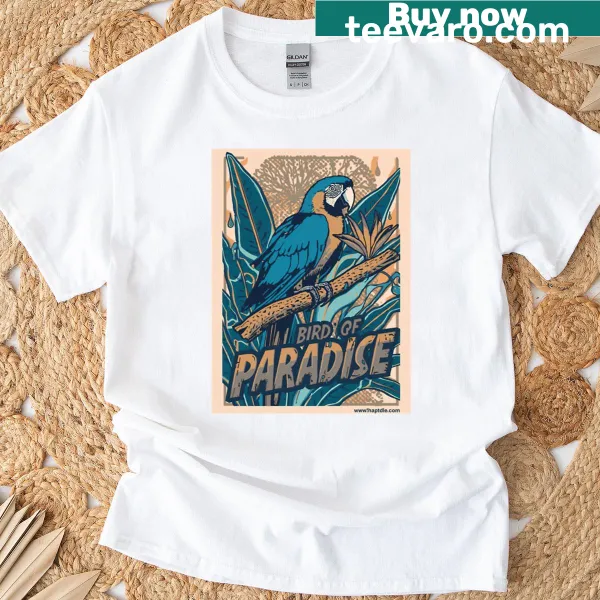 Illustration of a bird of paradise on a T-shirt