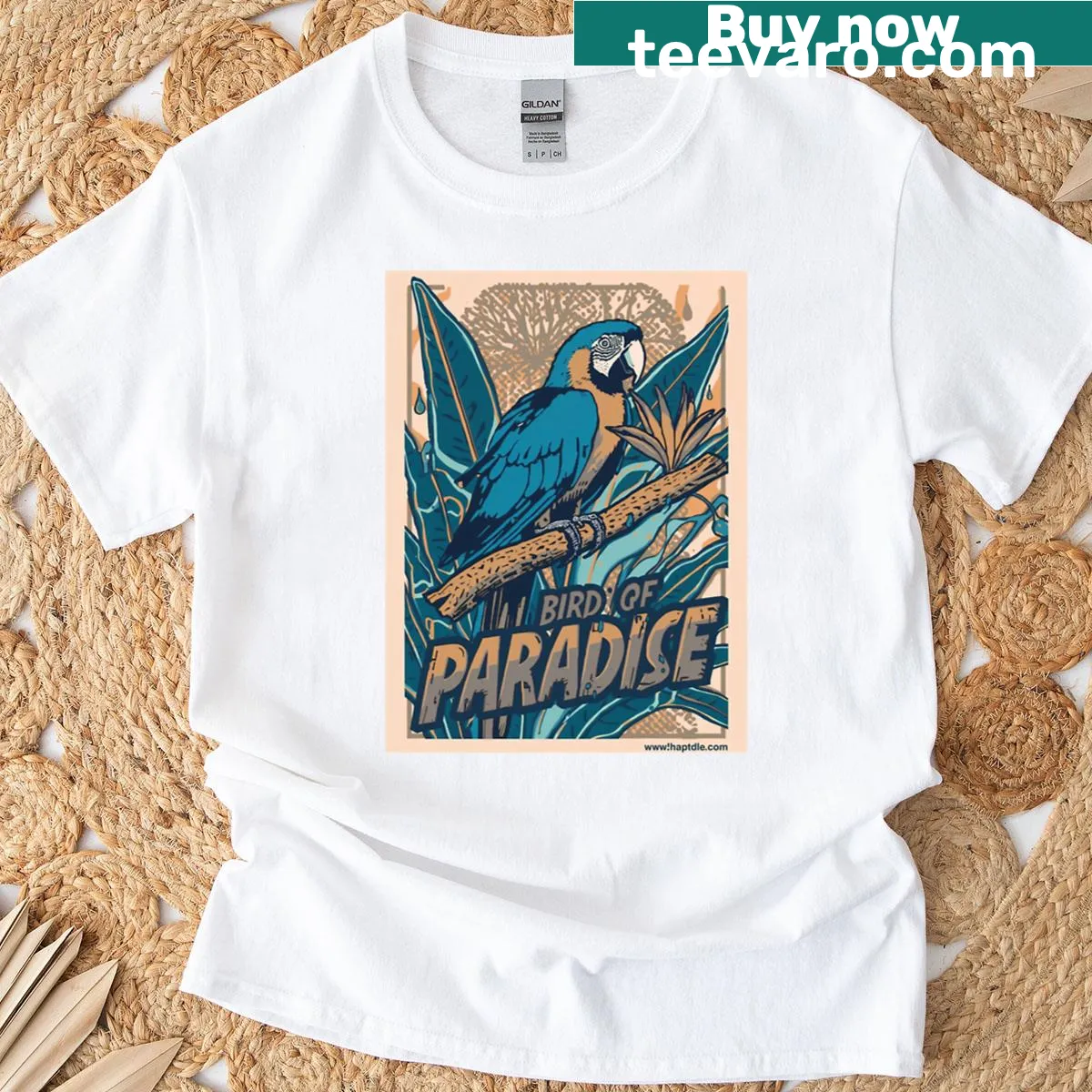 Illustration of a bird of paradise on a T-shirt — on a men's t-shirt