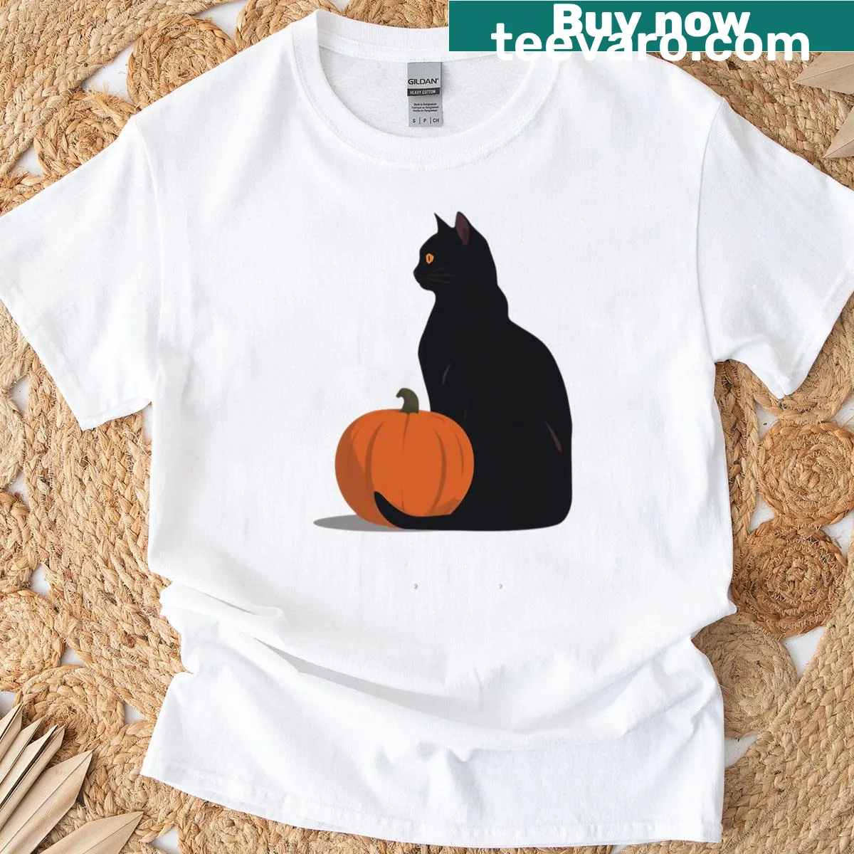 Minimalist black cat silhouette graphic on a t-shirt — on a men's t-shirt