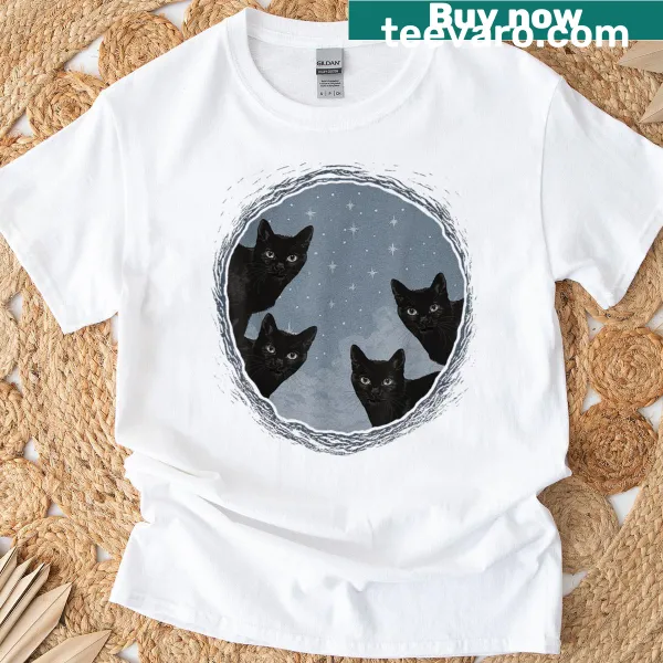 Illustration of a cute black cat on a T-shirt