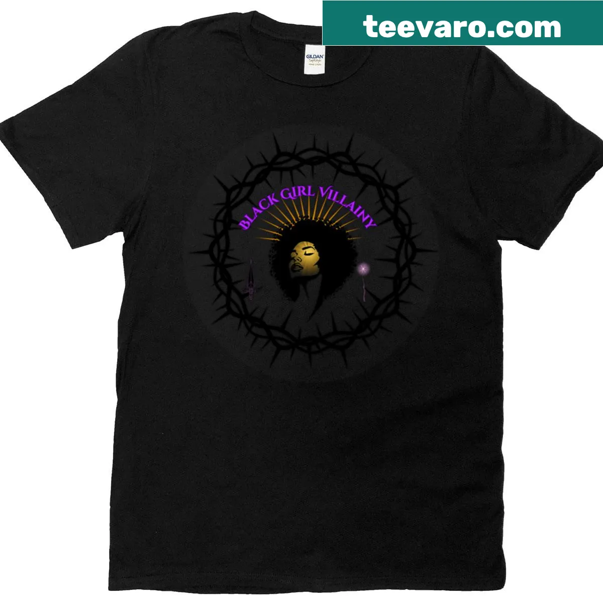 Empowering T-shirt featuring thorn graphic and Black Girl Villainy theme — on a men's t-shirt