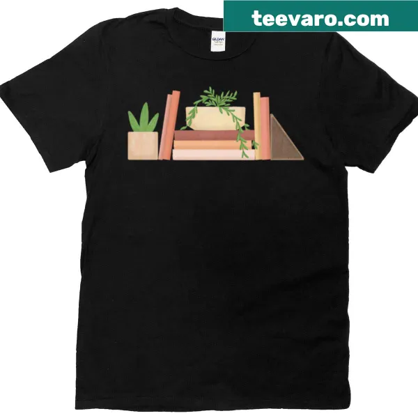 Illustration of boho-style stacked books on t-shirt
