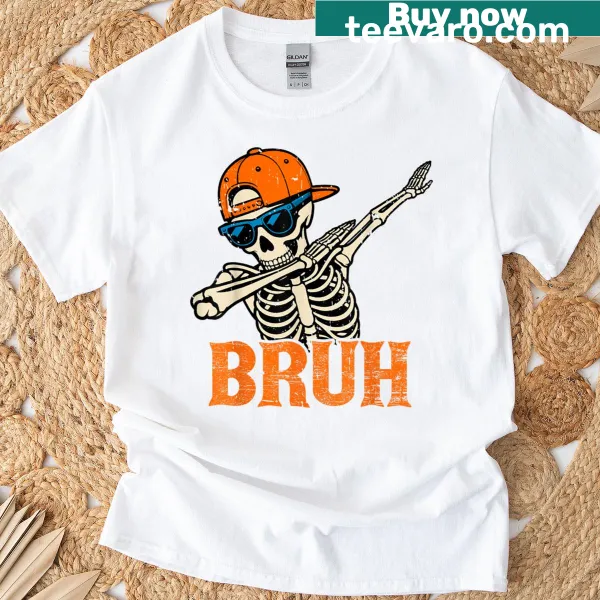 Cartoon dabbing skeleton for Halloween on a fun t-shirt