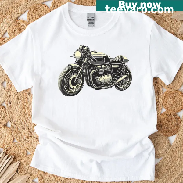 Vintage motorcycle graphic T-shirt celebrating cafe racer culture