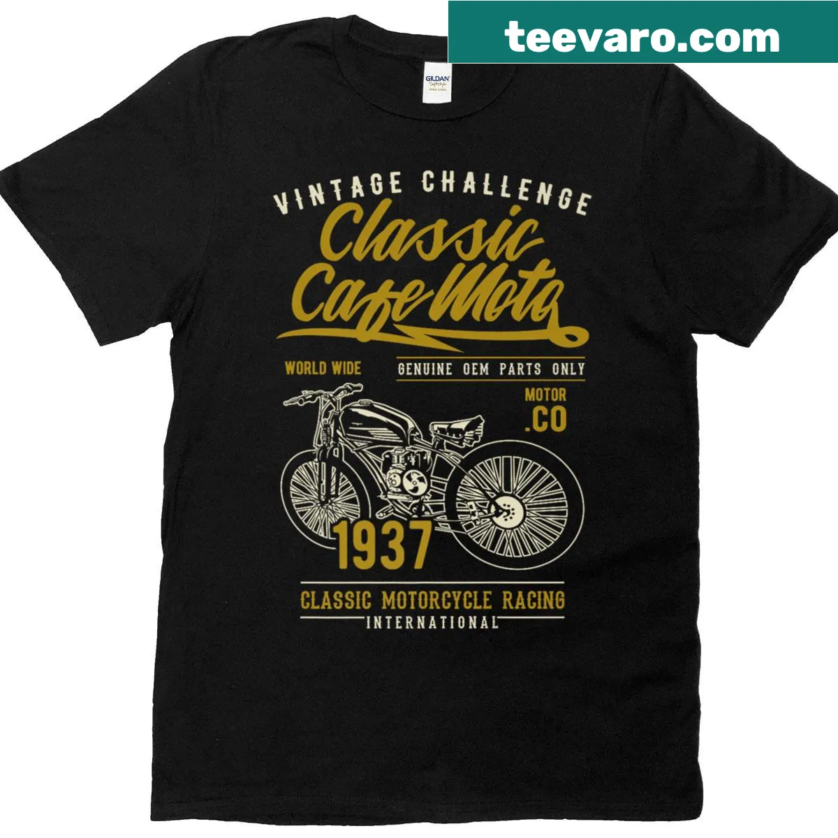 Vintage-style motorcycle design on Cafe Racer t-shirt — on a men's t-shirt