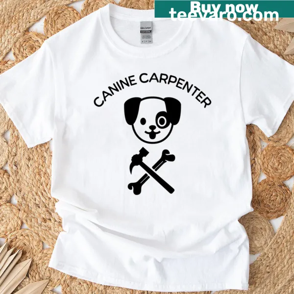 Illustration of a dog as a carpenter on a humorous t-shirt