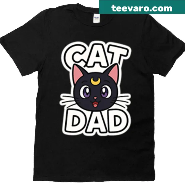 Graphic t-shirt celebrating cat dads with playful illustrations