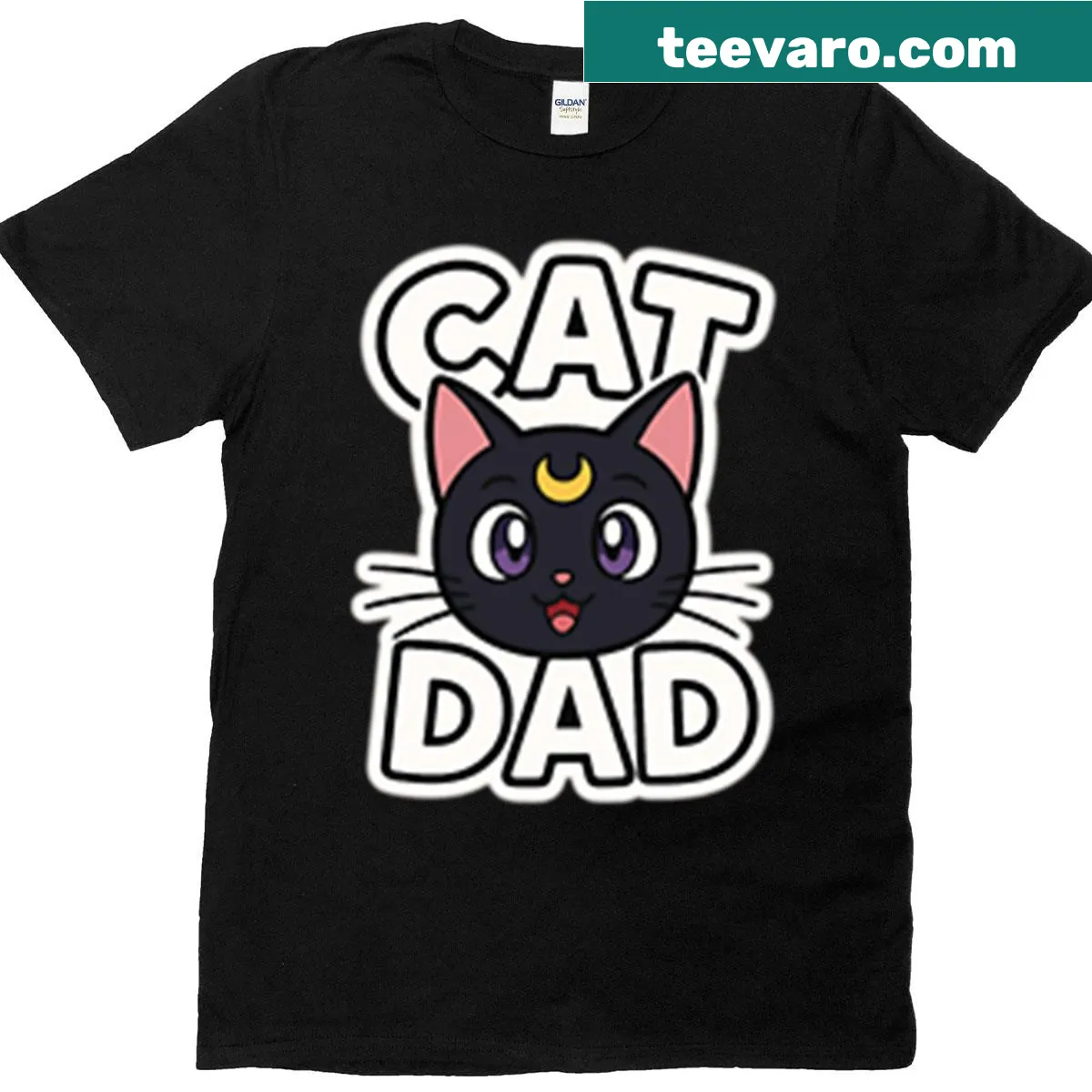 Graphic t-shirt celebrating cat dads with playful illustrations — on a men's t-shirt