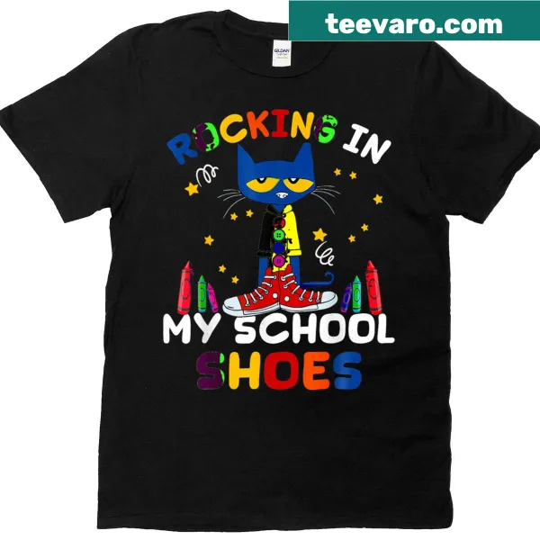 Cartoon cat wearing school shoes design on a T-shirt